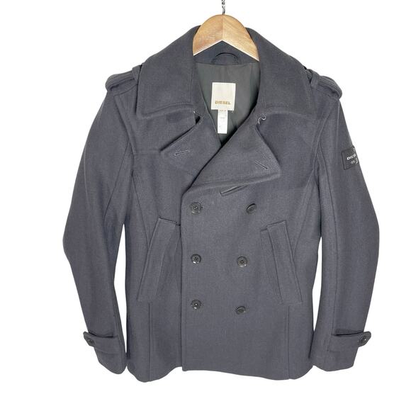 NWOT DIESEL Men’s Only the Brave Gray Wool Blend Double Breasted Coat - Picture 1 of 7
